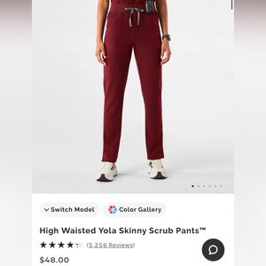 Figs High Waisted Yola Skinny Scrub Pants Burgundy M